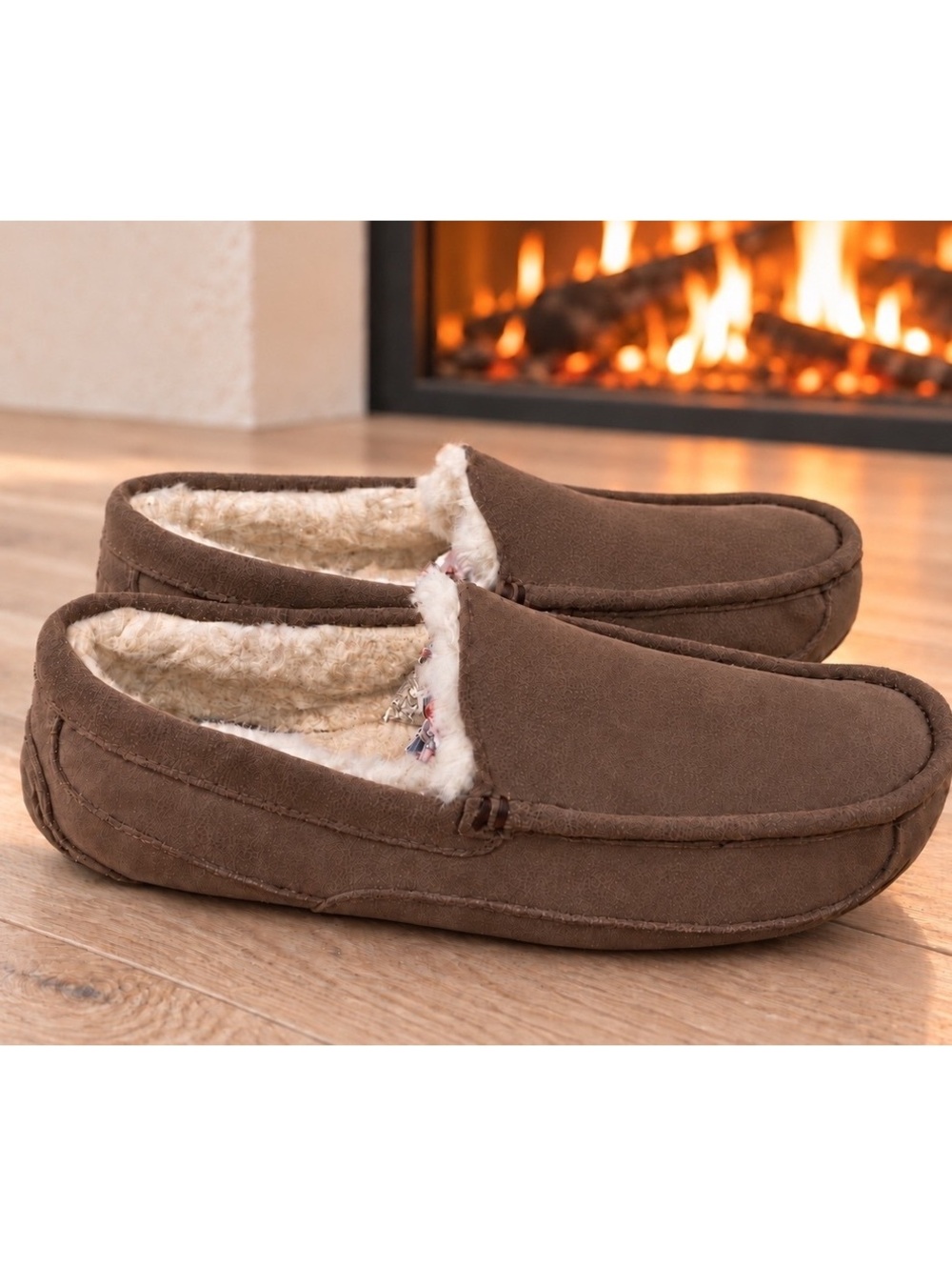 UGG Sippers Men's 9 Brown Ascot Suede Moccasin Shearling Lining Grandpacore Cozy